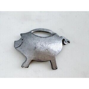 Vintage Brooch 1980s Ultra Craft Silver Pig Stamped - Designed to Hold a Penny